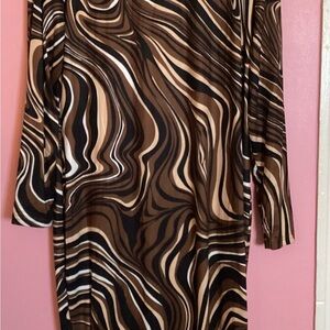 SHEIN Brown and Cream Swirl Long Sleeve Dress